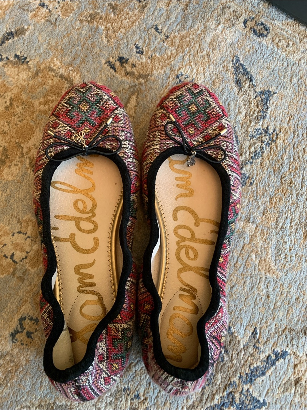 Sam Edelman Pink Multi Woven Ballet Flats with Bow